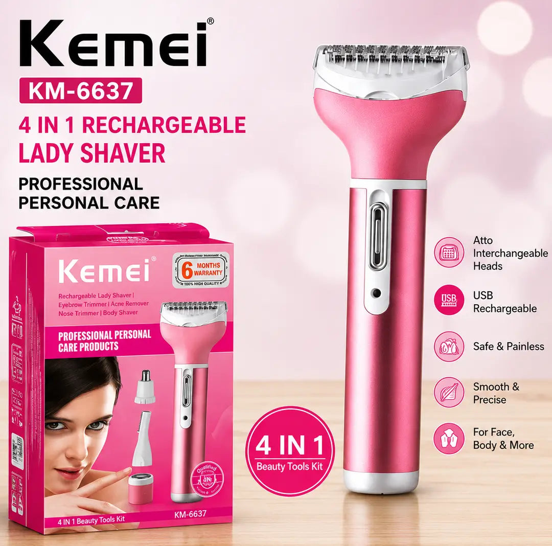 4-in-1 Rechargeable Lady Shaver & Grooming Kit – Pink